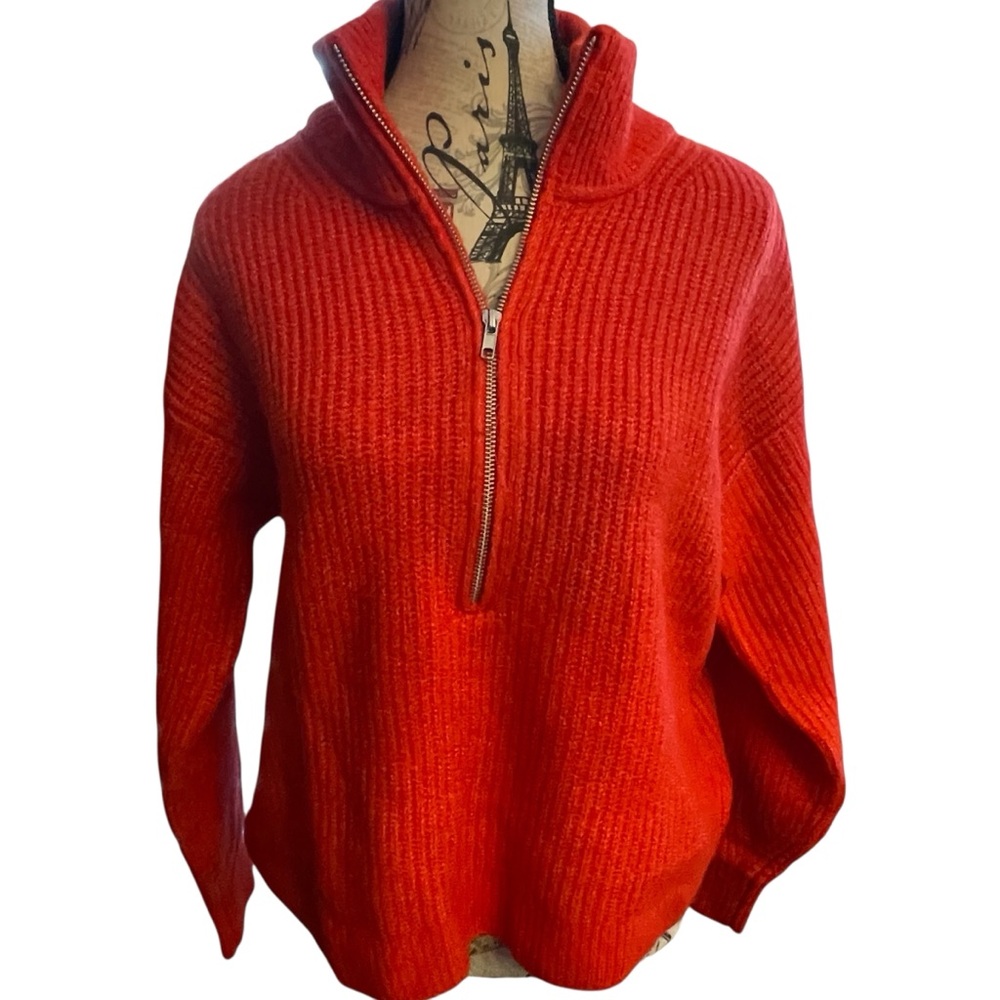 Vince Camuto Bold Orange Zip-Up Sweater - Picture 2 of 9
